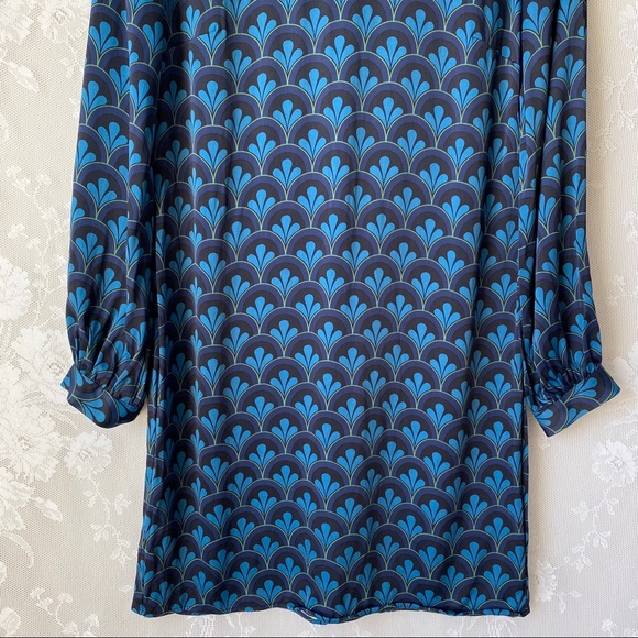 Boden Blue Mod Print Mock Neck Long Sleeve Dress 6 - Picture 3 of 12